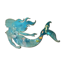 Arte de parede de sereia de metal decora??o r?stica pendurada azul decora??es escultura elegante 22cm