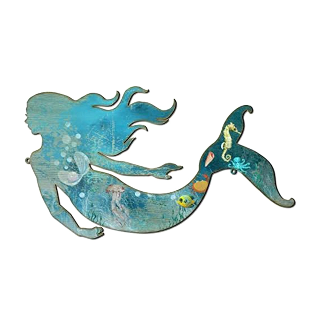Kopinma Metal Mermaid Wall Art Rustic Hanging Decor Blue Decorations Elegant Sculpture 22Cm