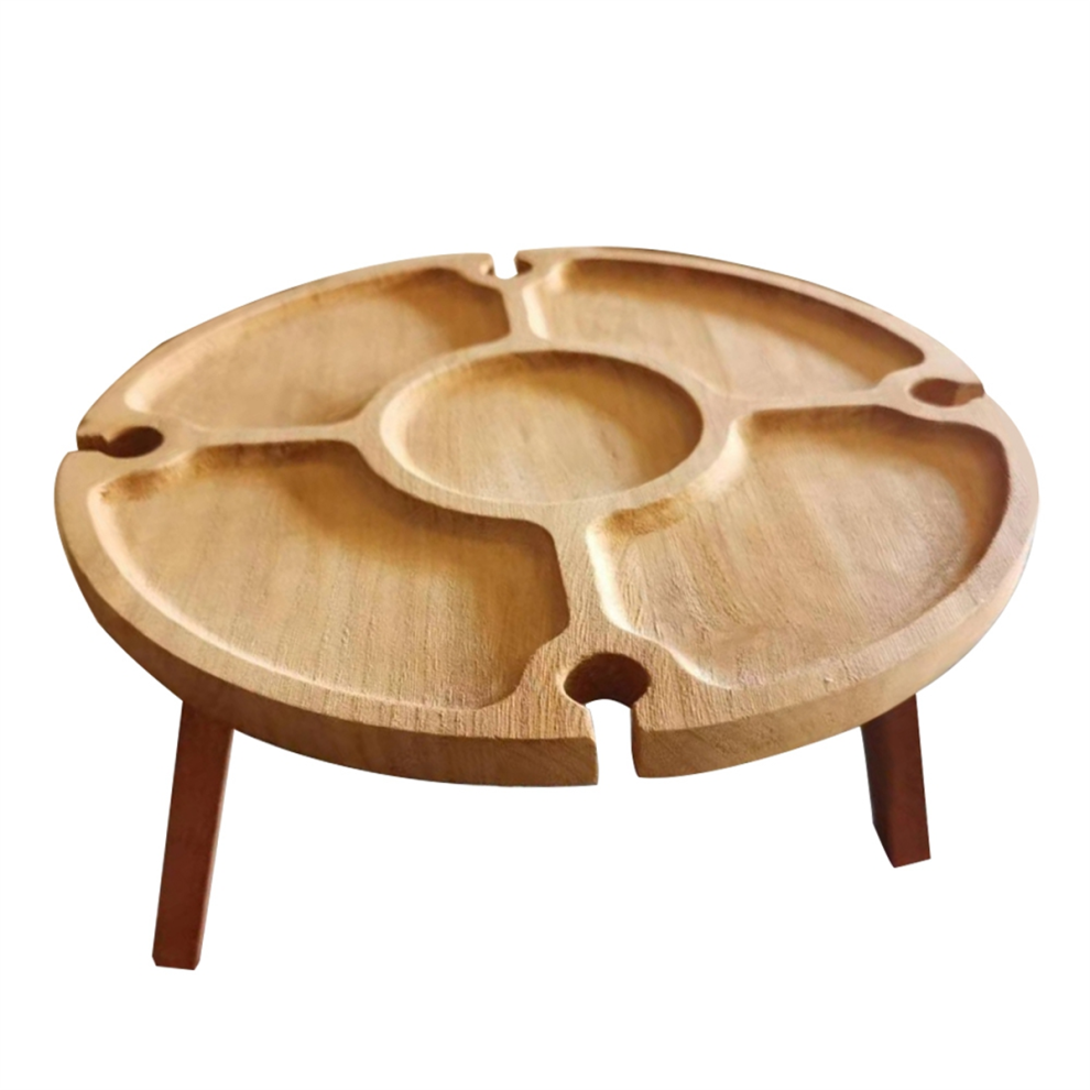 Table de pique-nique pliante en bois avec support pour verre ? vin - Support portable et plat compartiment? pour l'ext?rieur