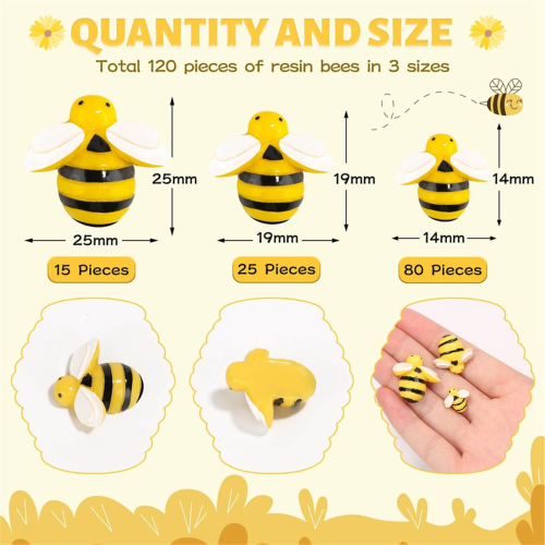 120 τμχ Bumble-Bee Decor, Ρητίνη μελισσών για χειροτεχνίες, Μικρά πλαστικά διακοσμητικά 2
