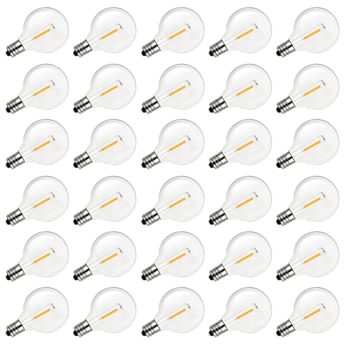 G40 Led Replacement Light Bulbs, E12 Screw Base Shatterproof Globe Bulbs for Outdoor String Lights, Warm White, 30Pack