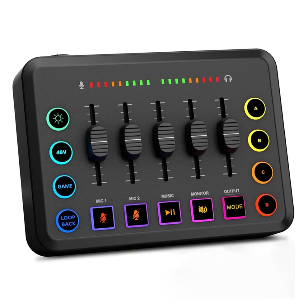 Mezclador De Audio Para Juegos, Mezclador Rgb Para Pc Con Interfaz De Micr?Fono Xlr, Regulador De Volumen, Alimentaci?N Fantasma De 48 V Para Podcast-image