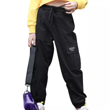 (Black, 7-8 Years) Kids Girls Autumn Fashion Pants Trousers Casual Pure Color Drawstring Cargo
