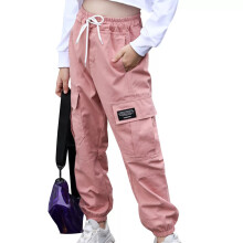 (Pink, 9-10 Years) Kids Girls Autumn Fashion Pants Trousers Casual Pure Color Drawstring Cargo