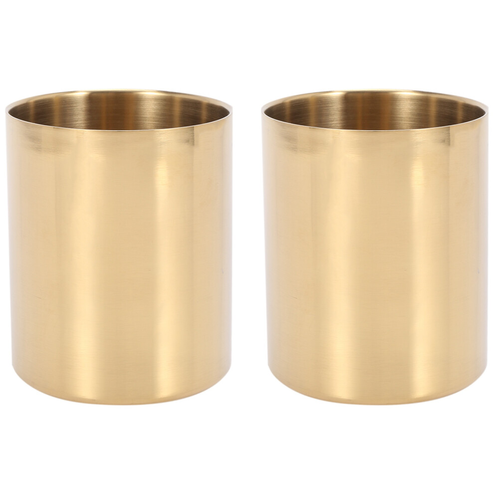 2-Piece Pencil Cup Holder Pen Pot Makeup Brushes Desk Stationery Organizer Stainless Steel (Gold)-image-OPC-PG8HZFP-NEW