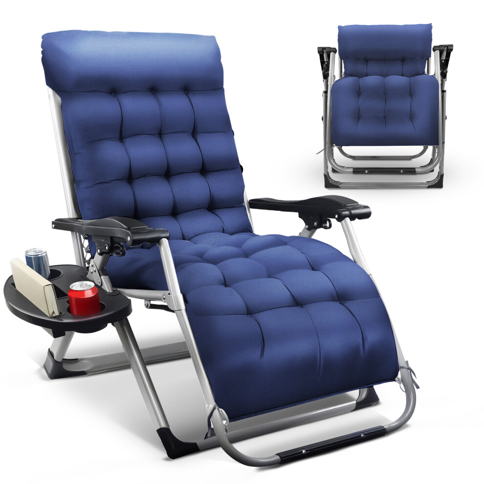 (Navy) KEPLIN Square Tube Gravity Chair with Cushion Extra Wide 72cm Recliner,Adjustable Zero Gravity Lounger,Supports 150kg,for Indoor & Outdoor Relaxation