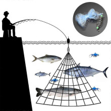 (50mm Mesh, One size) Multi Size Fishing Net Trap Mesh Luminous Bead Netting Sea Fish Net Tackle Design Copper Shoal Cast Gill Feeder For Fishing Trap