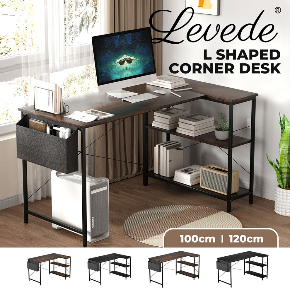 Levede Brown L Shaped Gaming Computer Desk Workstation Study Corner Table Home Office