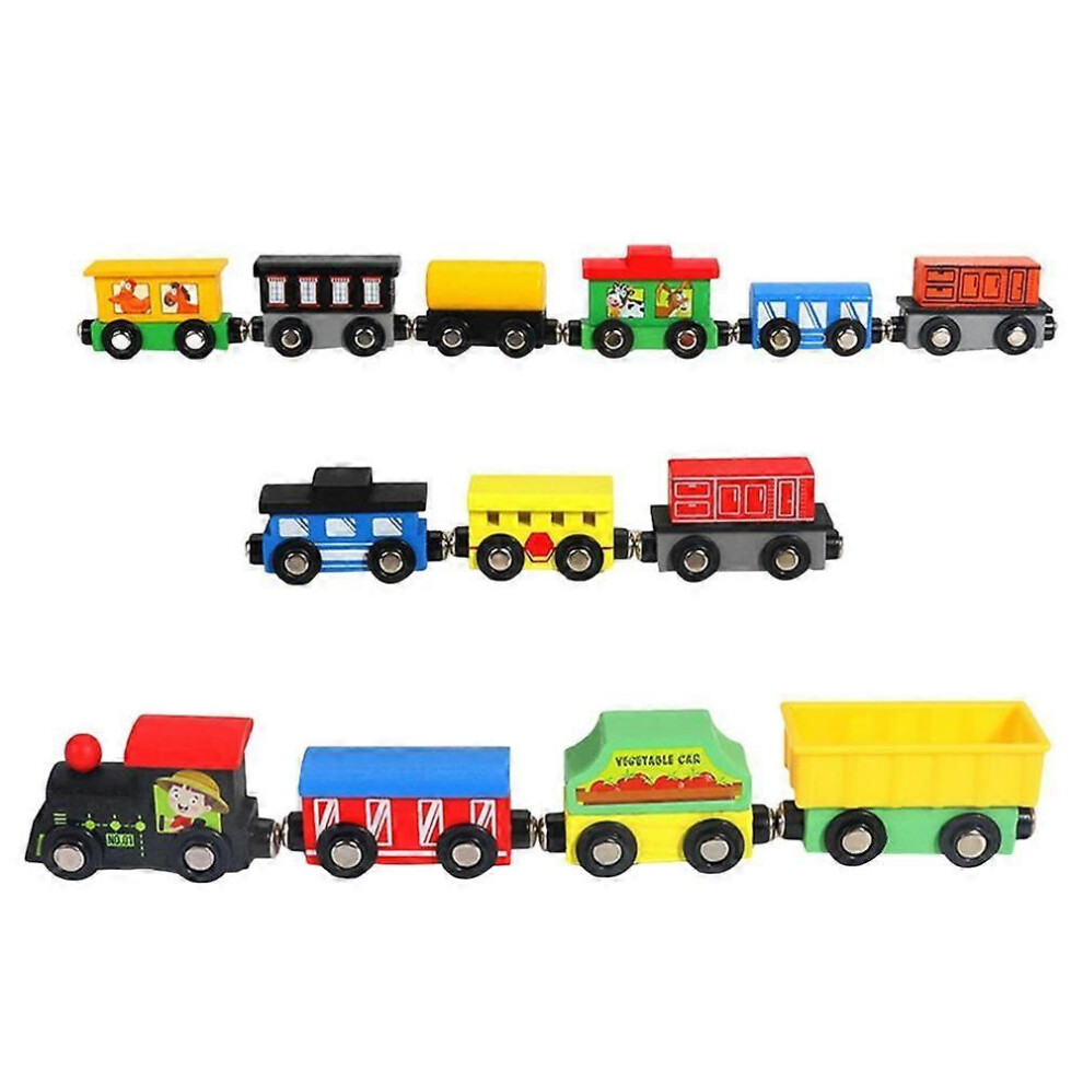 Fitville (As Show, One Size) Train Toys Wooden Magnetic Train Set With 13 Carriages Educational Train Toys For Kindergarten Home Nursery Track Accessories