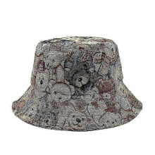 (As show, One size) Cute Bear Jacquard Flat Top Fisherman's Cap Children's Fashion And Sunshade Fisherman's Cap