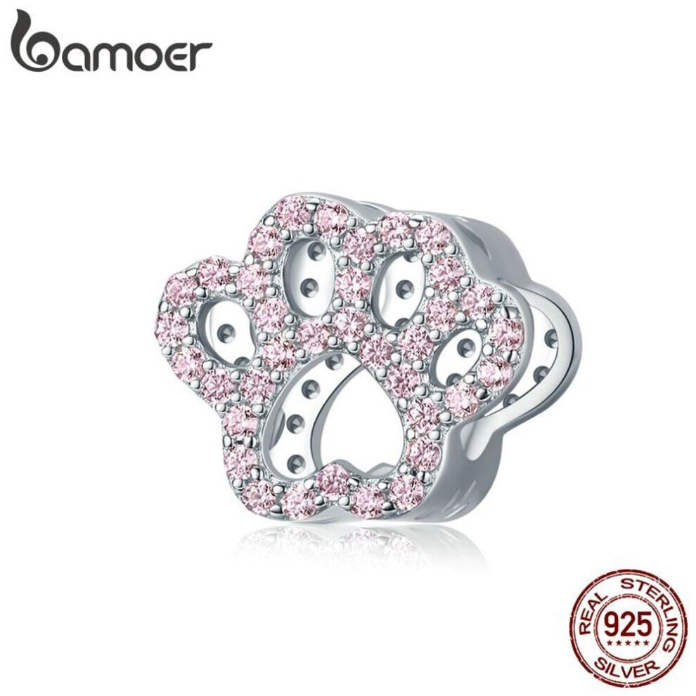 Bamoer Pet Cat Paw Footprint 925 Sterling Silver Bead Charm For Bracelet Diy Jewelry Making