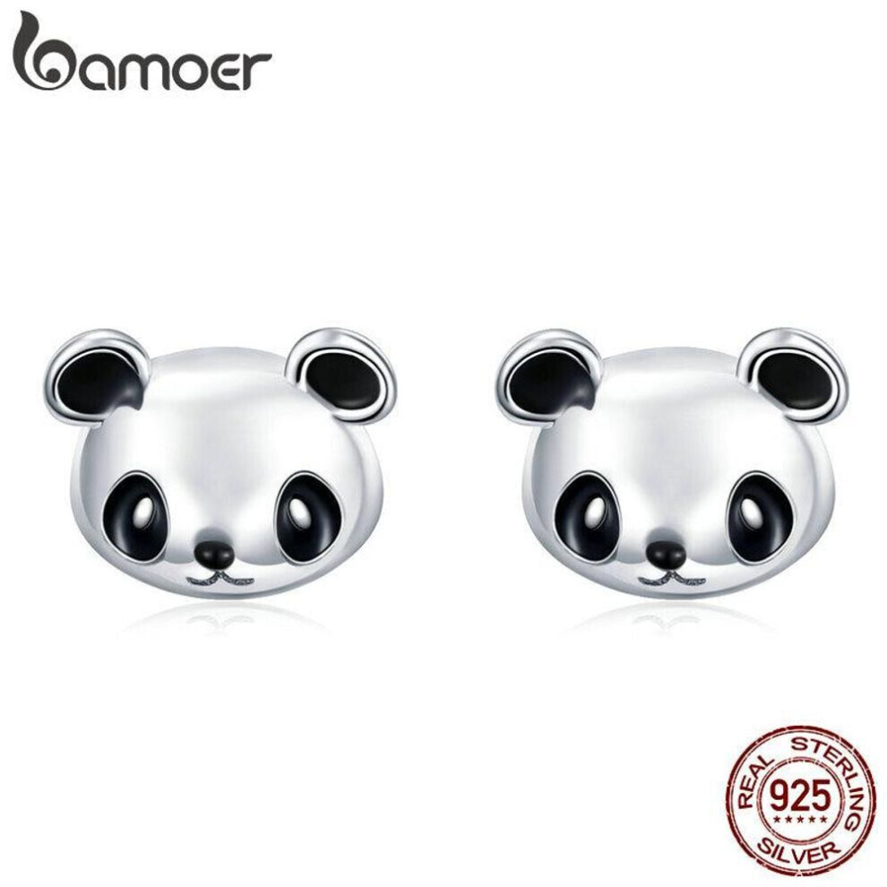 Maxpower Bamoer Genuine 100% 925 Sterling Animal Collection Cute Panda Stud Earrings Silver