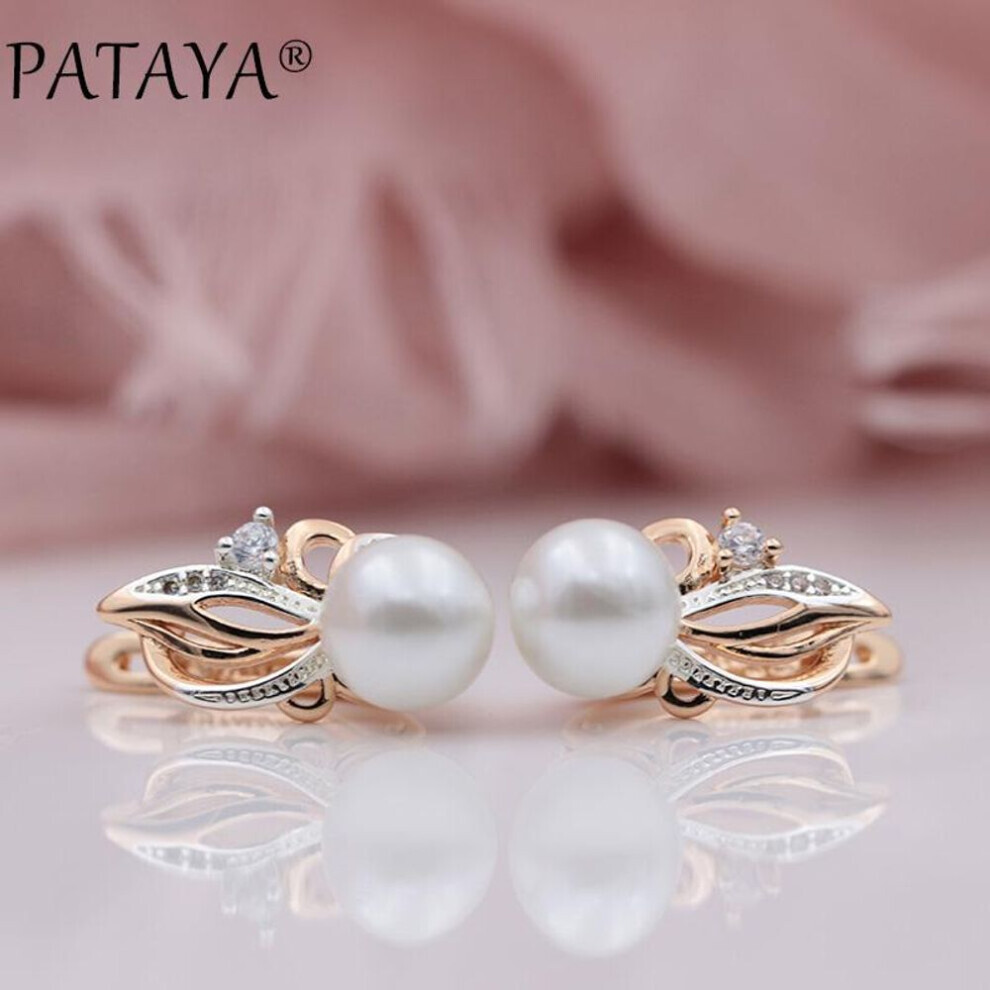 Pataya Women Exclusive Flame Type Rose Gold Color Artificial Pearls Drop Earrings Party Wedding Earring