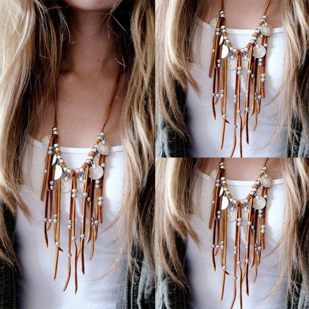Maxpower Women Faux Suede Fringe Leather Tassel Charm Long Chain Sweater Layer Necklace Not,Specified