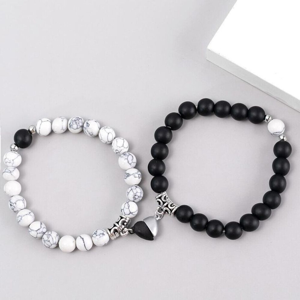 Maxpower Magnetic Couple Bracelets, 2Pcs Matching Mutual Attraction Bracelets Stone Beaded Jewellery Gift For Boyfriend Girlfriend Lover His Hers Best Friend