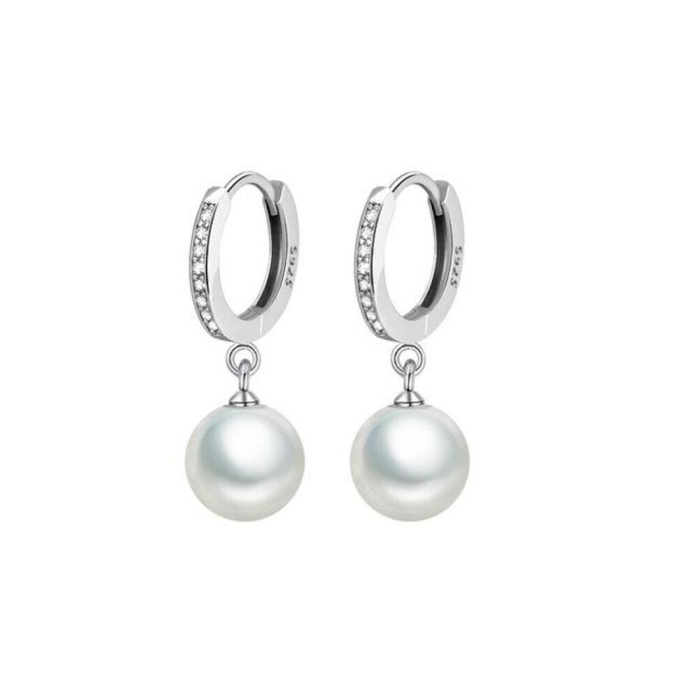 Maxpower Freshwater Pearl S925 Sterling Silver Earrings Crystal Jewelry For Wemon Wedding Gift Party Classic White,Silver