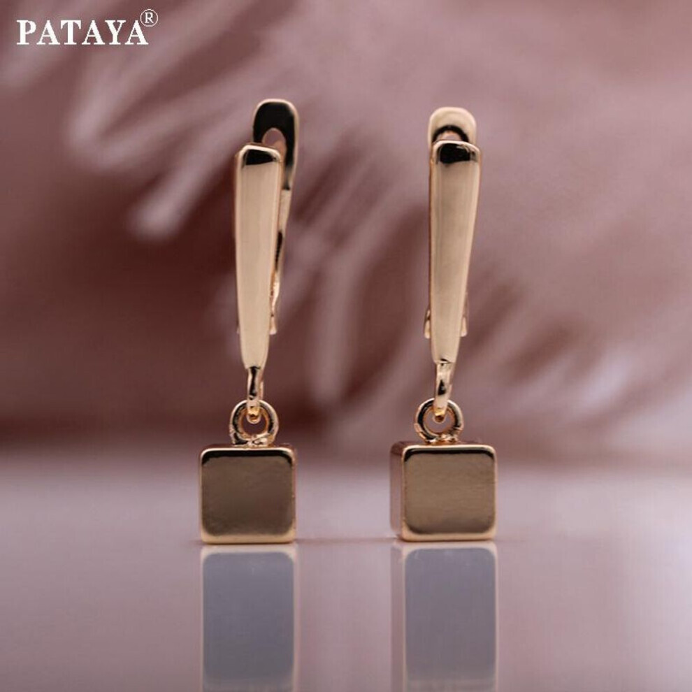Pataya Rose Gold Color Square Cube Long Drop Earrings Women Unique High Quality Daily Metal Unusual Earrings