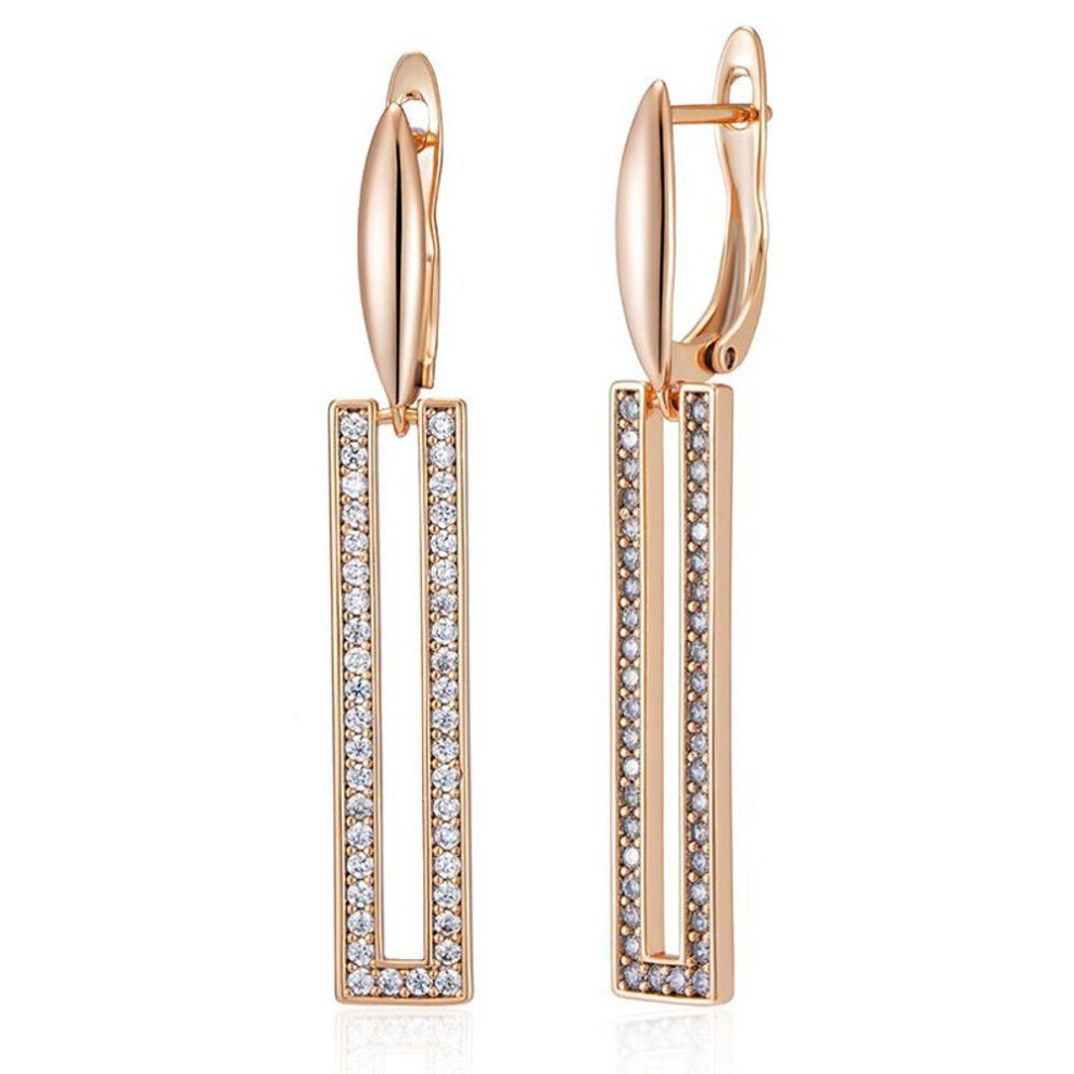 Maxpower Kinel Rose Color Long Dangle Earrings For Women Shiny Zircon Luxury Jewelry Cube Geometry Earrings Gold