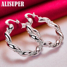 Boucles d'oreilles créoles rondes en argent sterling 925 avec corde torsadée