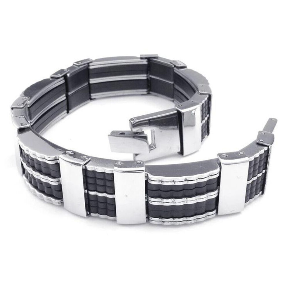 Maxpower High Quality Stainless Steel & Silicone Mens Bracelets Jewelry Wristbands Band Black