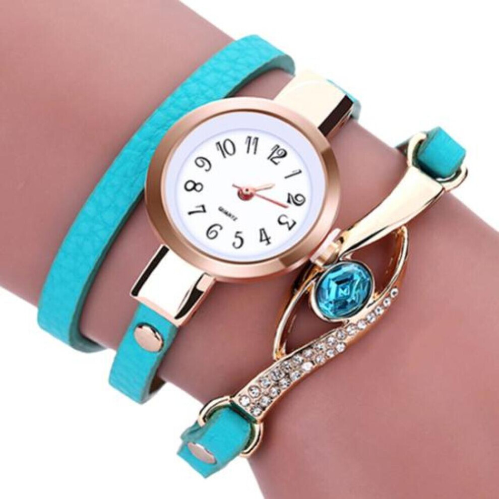 Maxpower Lady Eye Infinity Multilayer Faux Leather Charm Bracelet Quartz Wrist Watch Blue