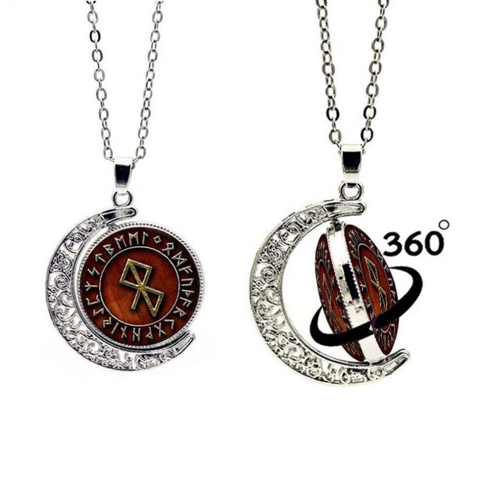 Vintage Viking Peace Rune In Runic Circle Pendant Necklace Glass Cabochon Necklace Men&apos;s Jewelry
