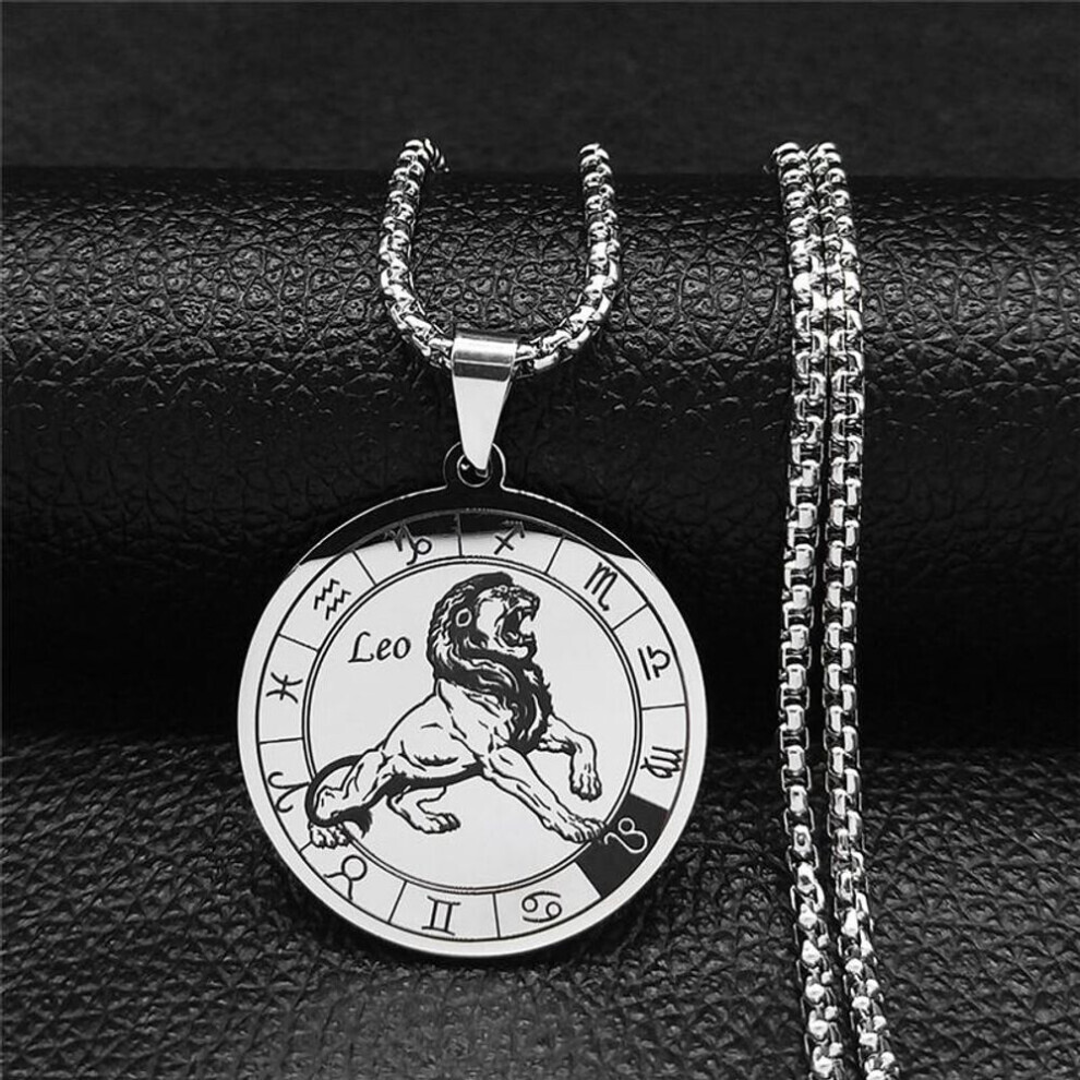 Maxpower 12 Constellation Stainless Steel Leo Chain Necklace Women/Men Necklace Jewelry Silver