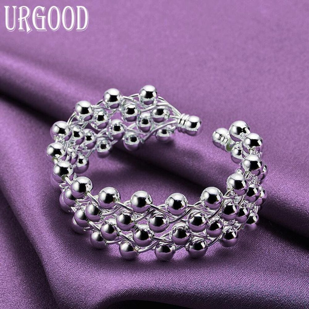 925 Sterling Silver Smooth Beaded Open Bracelet Fashion Jewelry