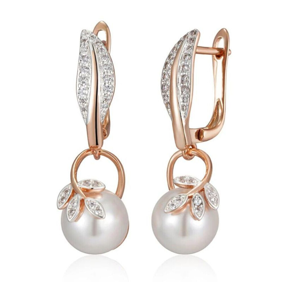 Artificial Pearl Pendant Inlay Zircon Gold Silver Color English Castle Earrings Luxury Women Wedding Bridal Jewelry