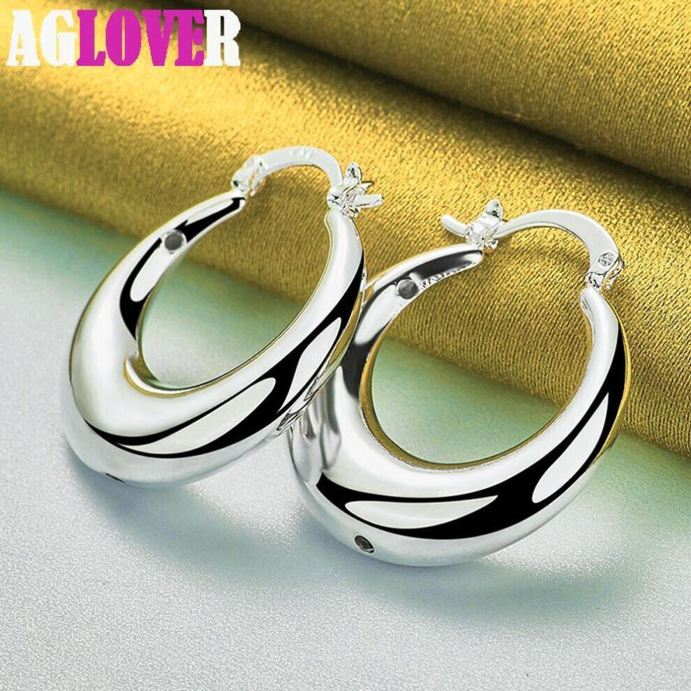 Maxpower 925 Sterling Circle Smooth U Shape Big Hoop Earrings Jewelry Silver