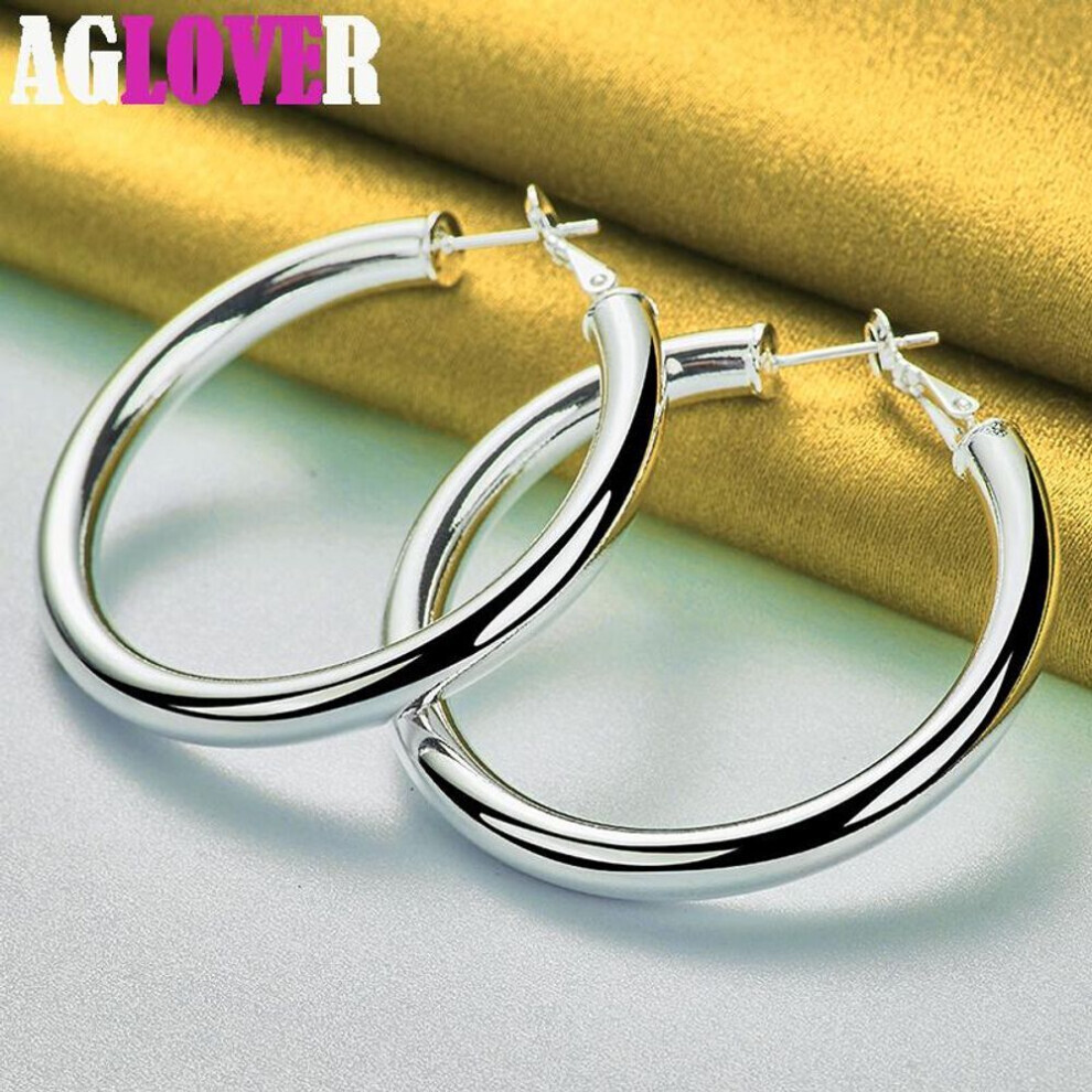 Maxpower 925 Sterling 50Mm Round Smooth Big Circle Hoop Earrings Jewelry Silver