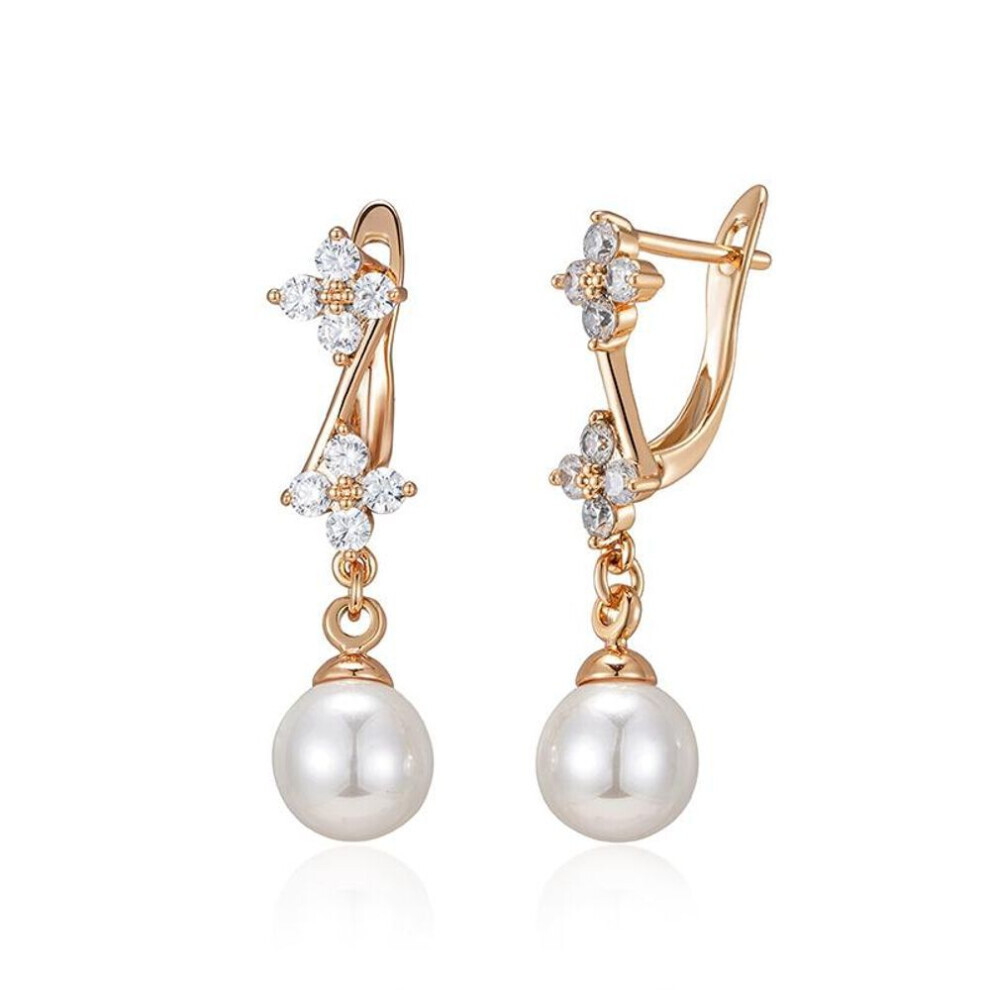 Maxpower Kinel Shiny Zircon Pearl Long Dangle Earrings For Women Rose Gold Color Fine Jewelry Gift White,Gold