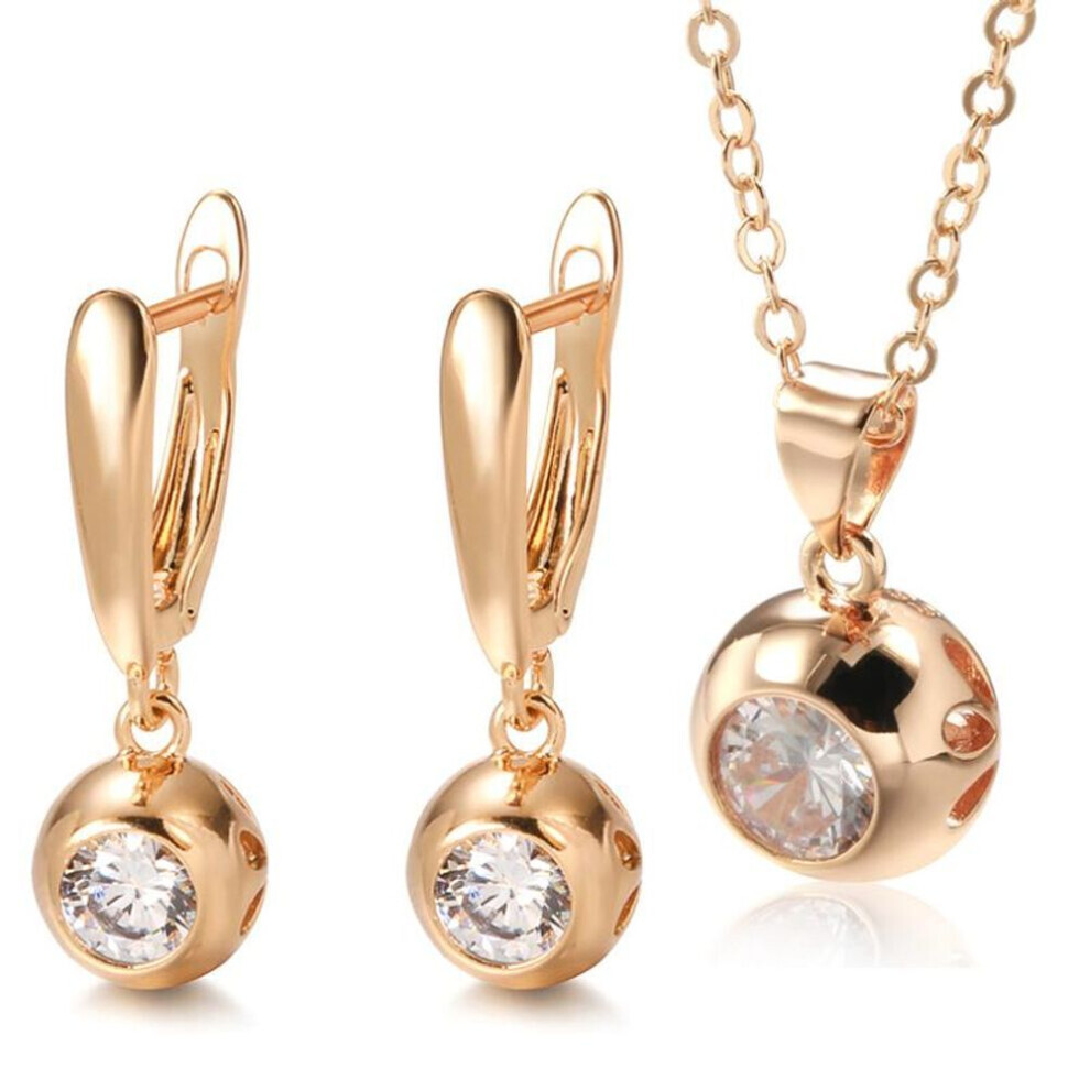 Maxpower Kinel Rose Color Orb Pendant Necklace Earrings Daily Easy Matching Fine Jewelry Set Gold