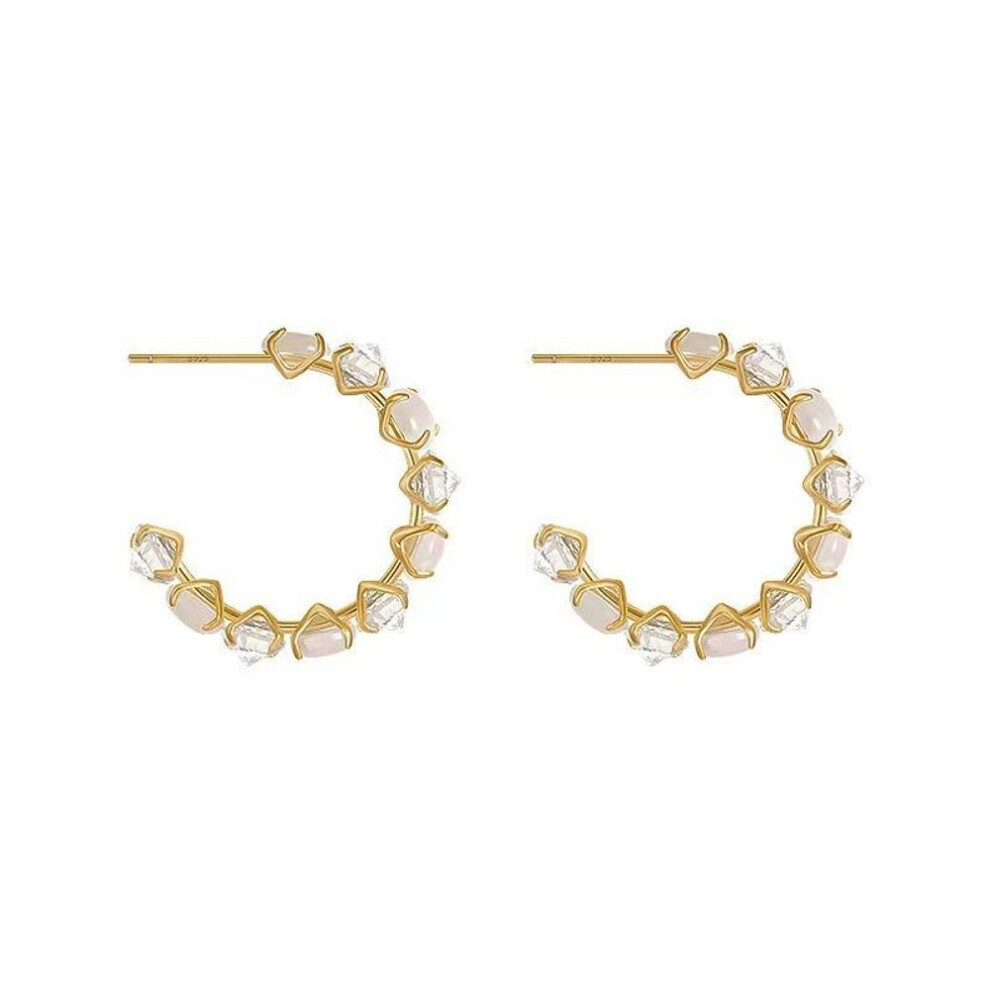 C-shaped Earrings Set With Diamond Opal Earrings For Women