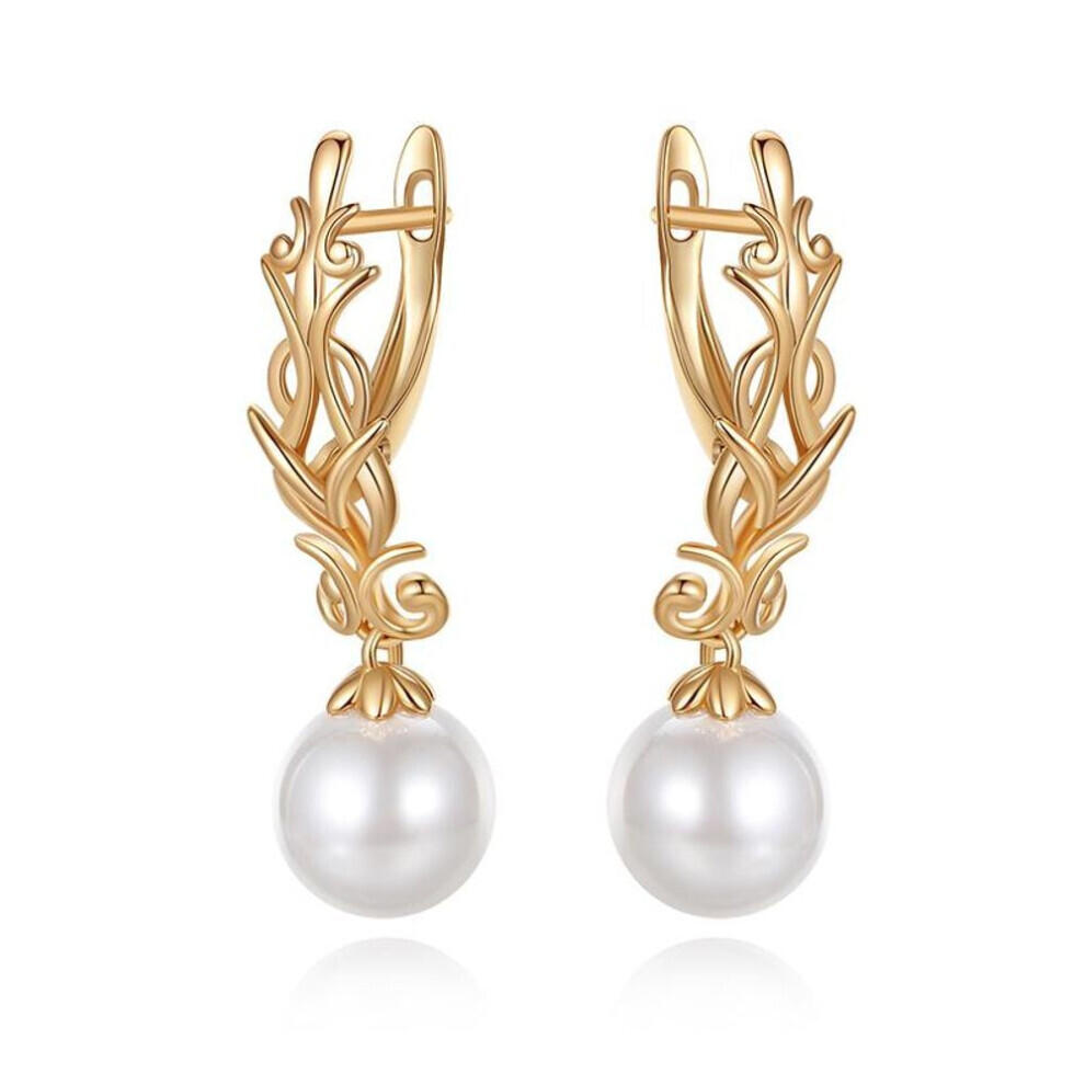 Maxpower Pearl Long Dangle Earrings For Women Kinel Rose Gold Color Drop Earrings White,Gold