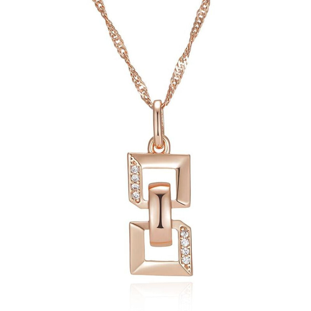 Maxpower Kinel Square Chain Shape Pendant Necklace For Women Rose Color Natural Zircon Fine Jewelry Gold