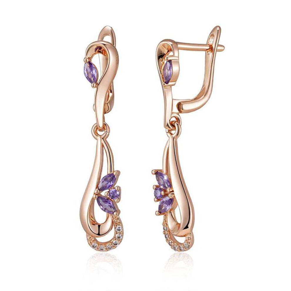 Maxpower Kinel Purple Natural Zircon Long Earrings For Women Rose Gold Color Fine Dangle Earrings Gold,Purple