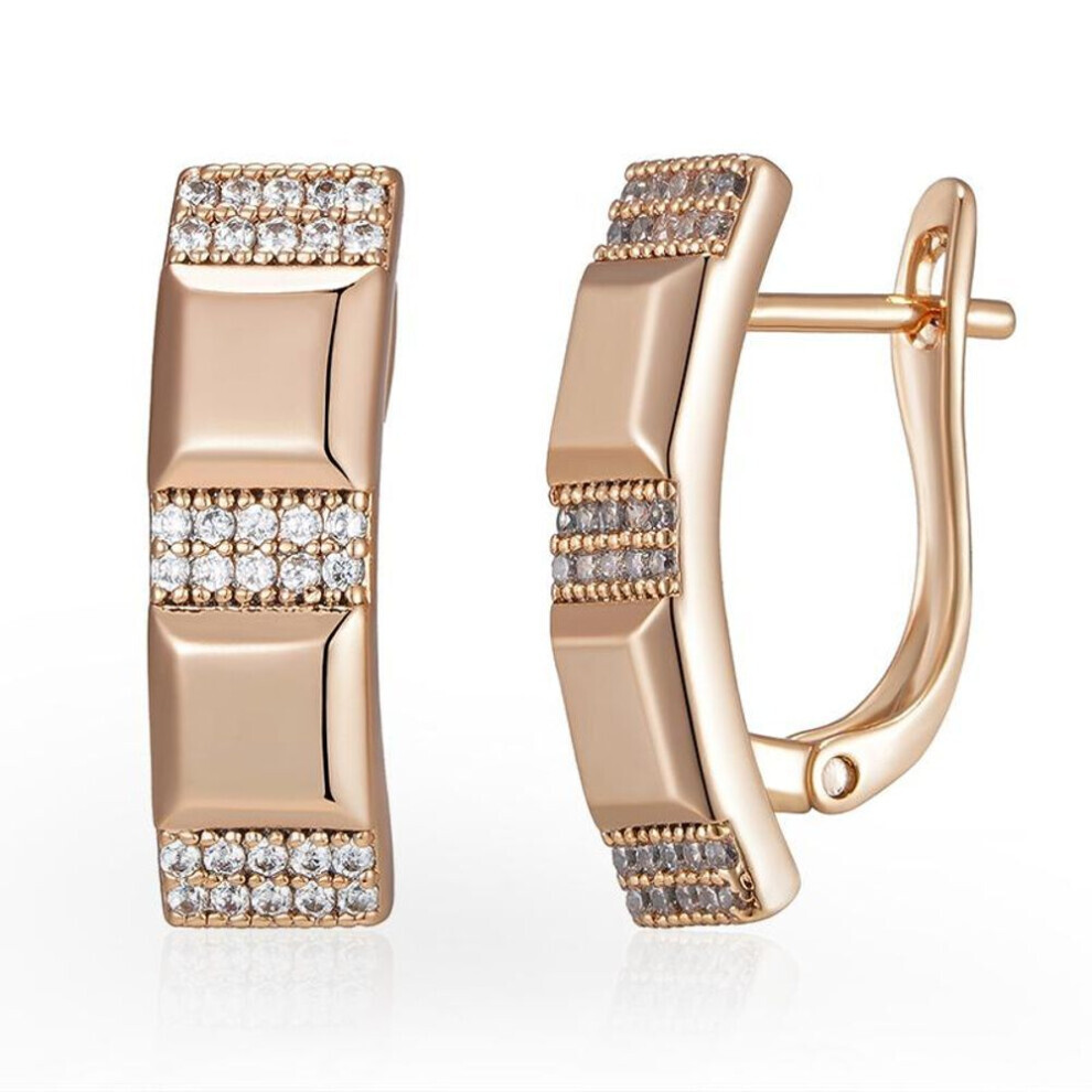 Maxpower Kinel Rose Color Square Drop Earrings For Women Zircon Trendy Jewelry Daily Wear Gold