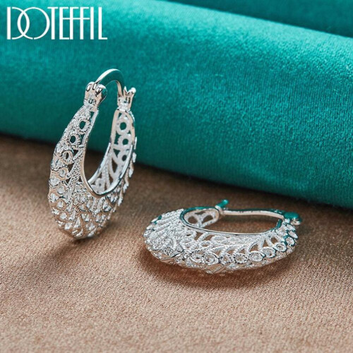 925 Sterling Silver Fashion Openwork Pattern Earring Jewelry 2