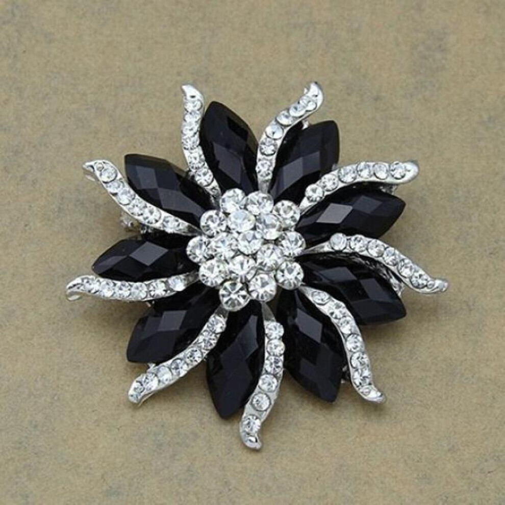 Women&apos;s Xmas Gift Blossom Flower Brooch Black Collar Pin