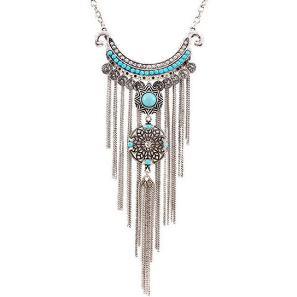 Maxpower Boho Women Turquoise Multi Tassel Sequins Statement Pendant Necklace Green,Not,Specified