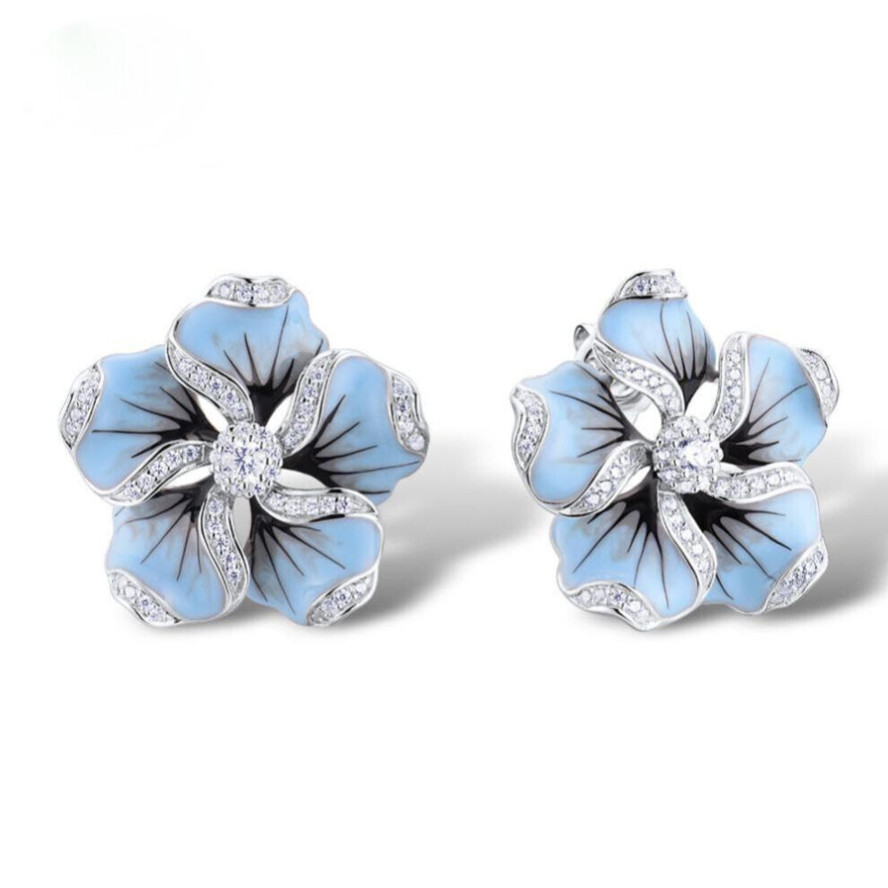 Maxpower Zirconia Women Cubic Enamel Ear Earrings Flower Inlaid Wedding Jewelry Stud