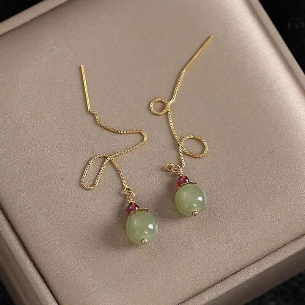 Hetian Jade Earrings for Women Green Round Jewelry Girls Gift  Dropshipping Wholesale