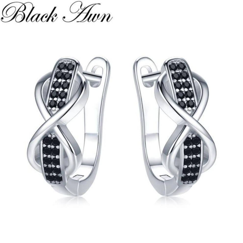 Maxpower Black Awn Black Stone Infinity Lucky Bow Hoop Earrings