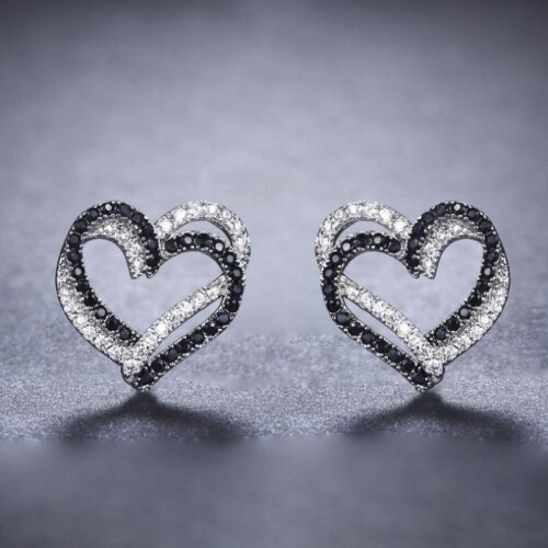Black Awn Black Stone Heart Stud Earrings 1