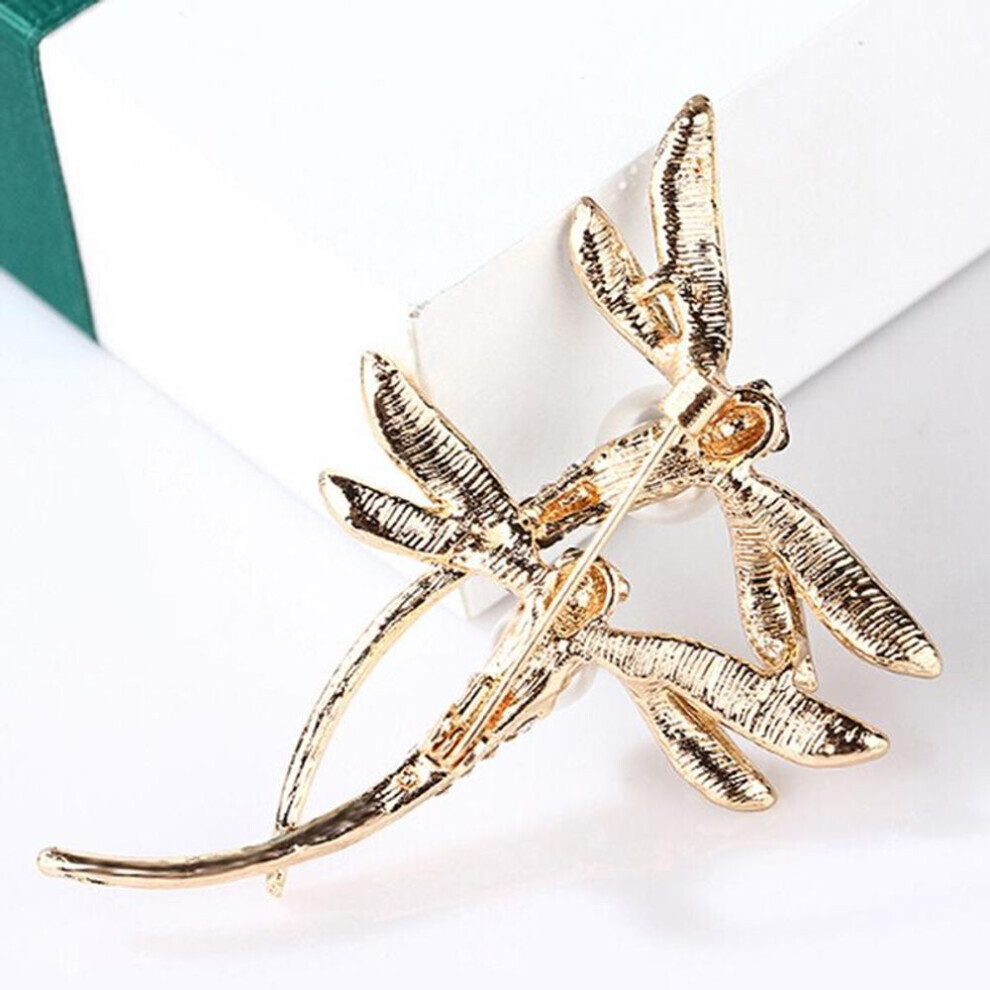 Maxpower Women's Good-Looking Custom Jewelry Crystal Pearl Animal Dragonfly Enamel Brooch Pin White