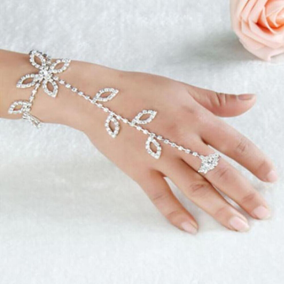 Maxpower Crystal Rhinestone Leaf Hand Harness Bracelet Slave Chain Link Foot Finger Ring Not,Specified