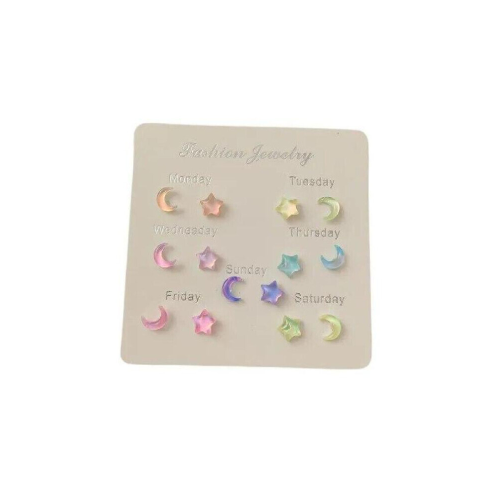 Fantastic Fairy Colorful Star Moon Stud Earrings Set Women Pink Purple Transparent Cute Earring Jewelry Gift