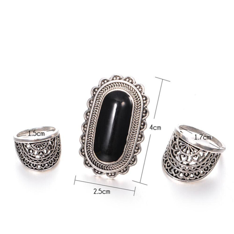 3Pcs Vintage Hollow Out Women Finger Ring Set Gift Rhinestone Party Jewelry