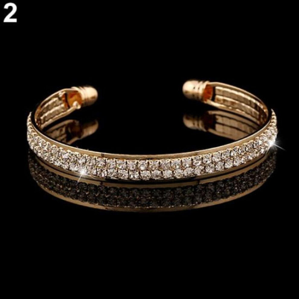 Maxpower Lady's 2 Rows Crystal Rhinestone Bangle Wristband Cuff Open Bracelet Jewelry